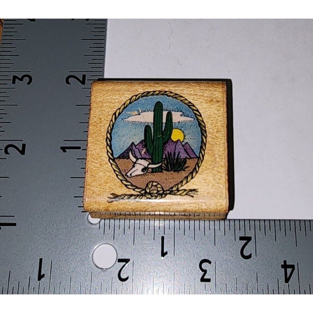 Vintage 1993 Comotion Rubber Stamps #707 Western Scene 1 Wooden Rubber Stamp Art